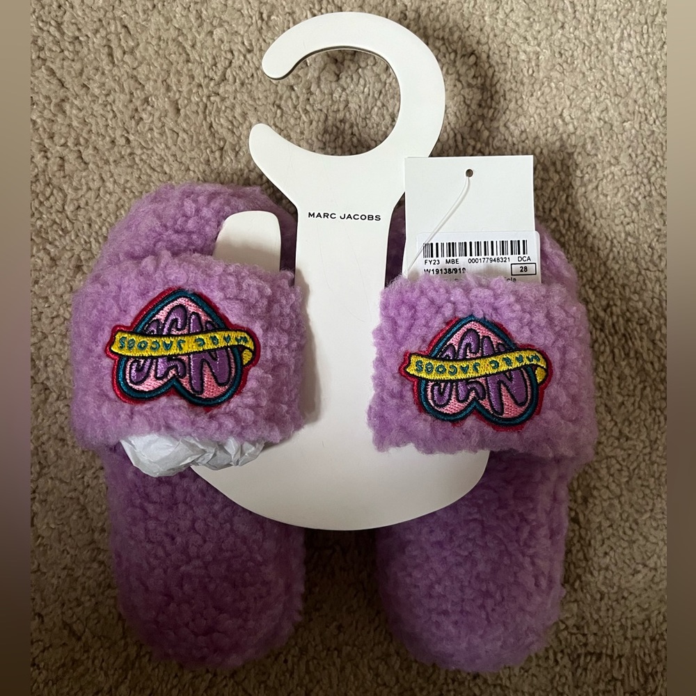 Marc Jacobs kids logo-embroidered fuzzy slides